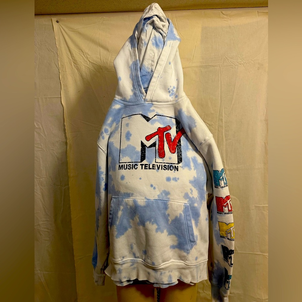 MTV Logo Hoodie Tie Dye Logo Sleeve Sz M